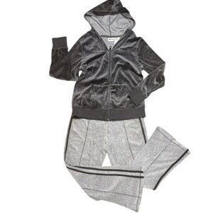 M🌺VINTAGE BUNDLE•LOT•MULTIPLES GRAY VELVET VELOUR HOODIE & FLARE PANT TRACKSUIT